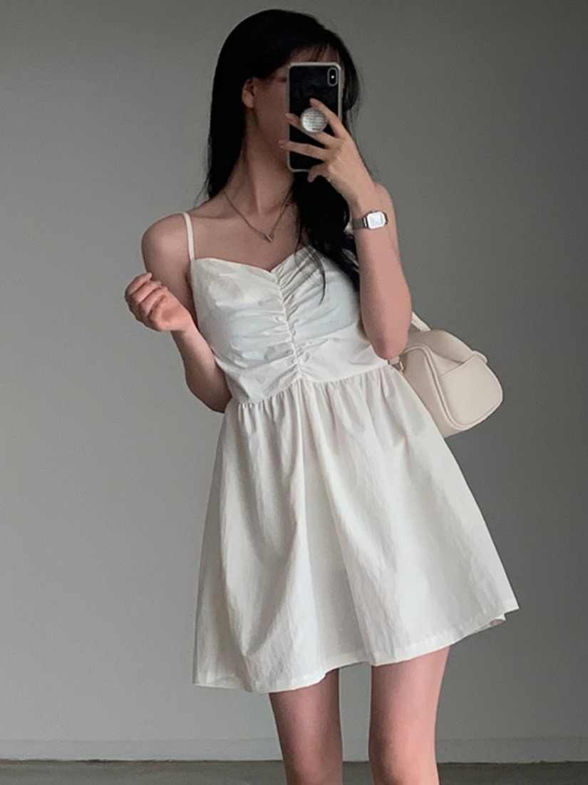 Pleating Inner Match Sleeveless Sling Dress