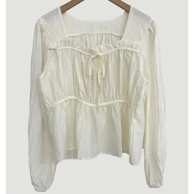 Retro Square Collar Lace Pleated Waisted Long sleeved Shirt Apricot - Shop at LoveMi