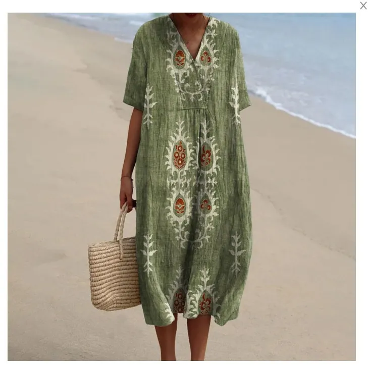 3D Printed Round Neck Pullover Patchwork Women's Dress - Style123467585