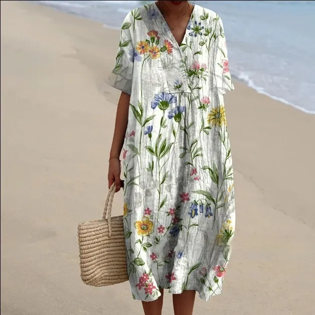 3D Printed Round Neck Pullover Patchwork Women's Dress - Style2
