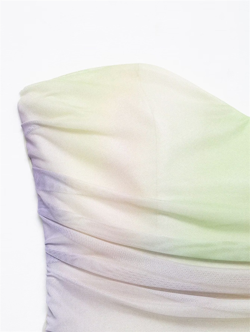 Slim Print Silk Net Tube Top Dress