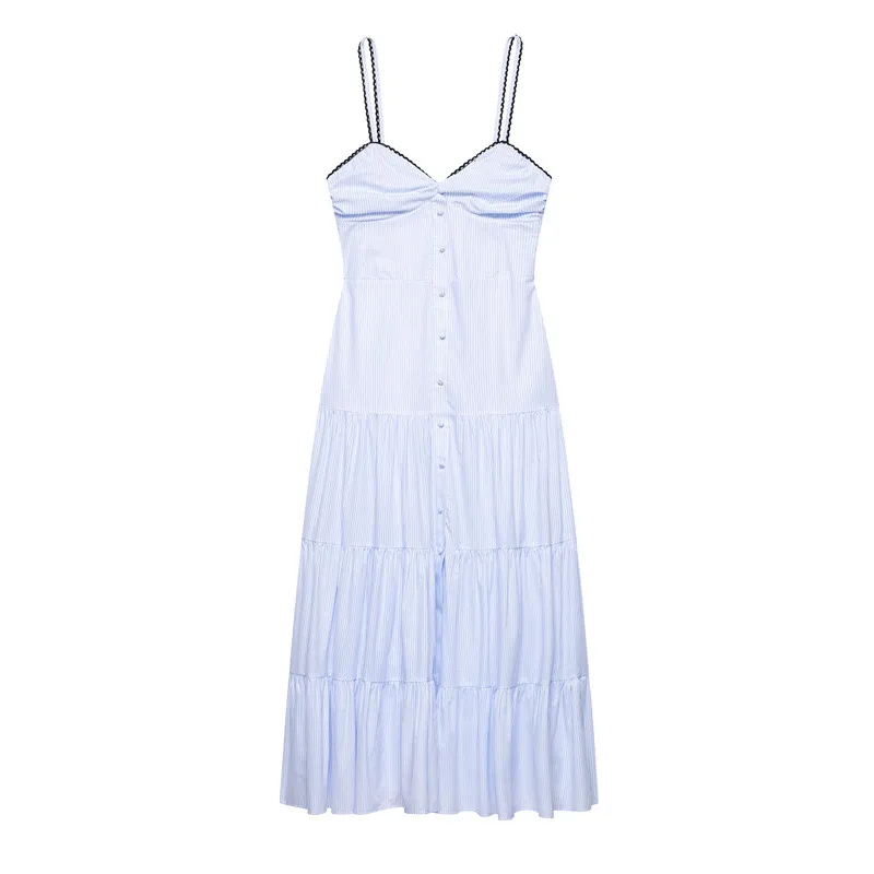 Summer Stripes Sleeveless Sling Dress - Picture Color 2