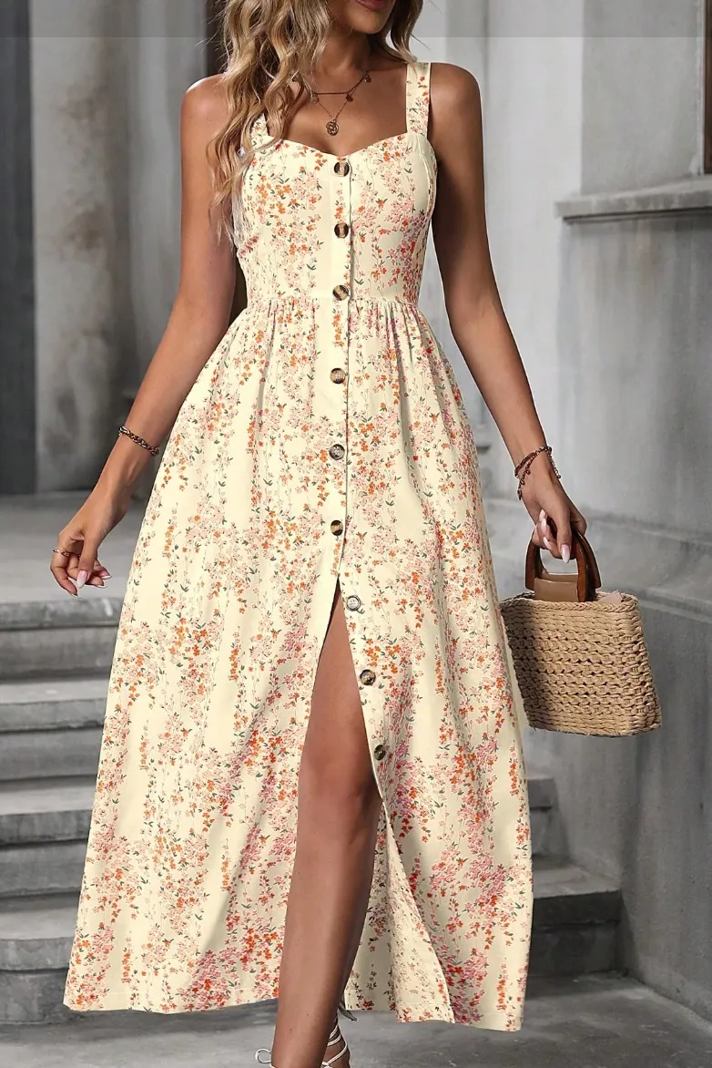 Women's Floral Dress Women's Summer Outerwear A- Line Skirt Dress - Yellow