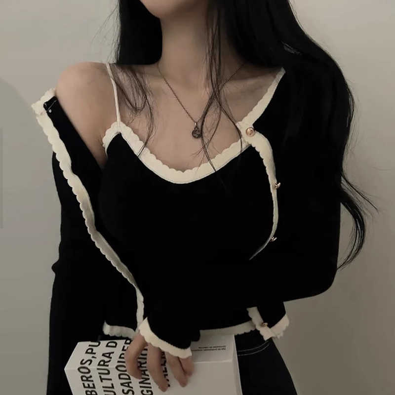 Slim Fit Slimming And Short Camisole Long Sleeve Knitted Sweater Coat