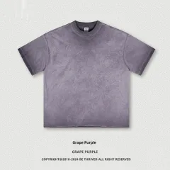 Summer Loose Men's Clothing T-shirt Washed Old - Purple - View 1