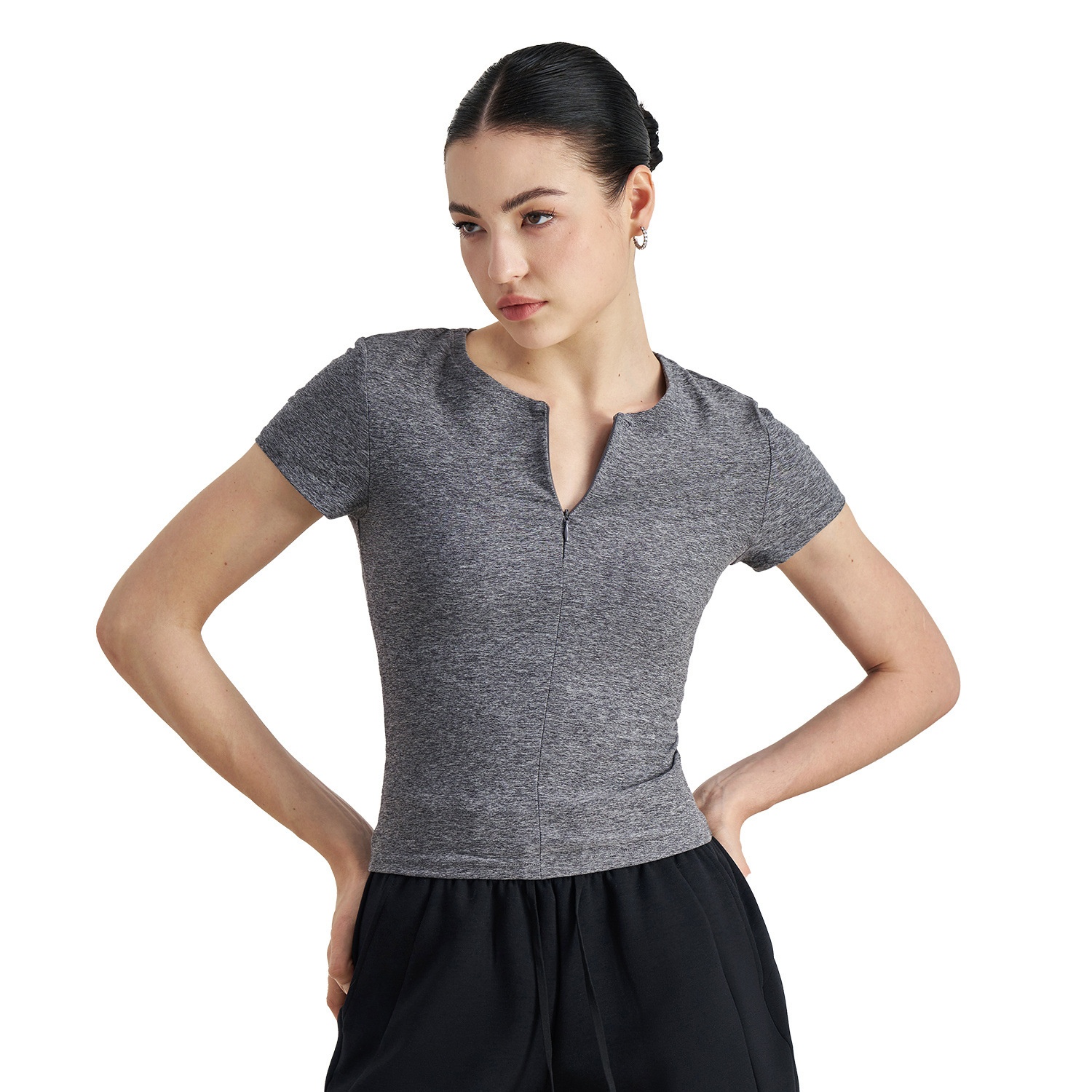 Slim Fit Slimming Yoga Short Sleeve High-grade Tight Waist Inner Sports T-shirt Round Neck Workout Top