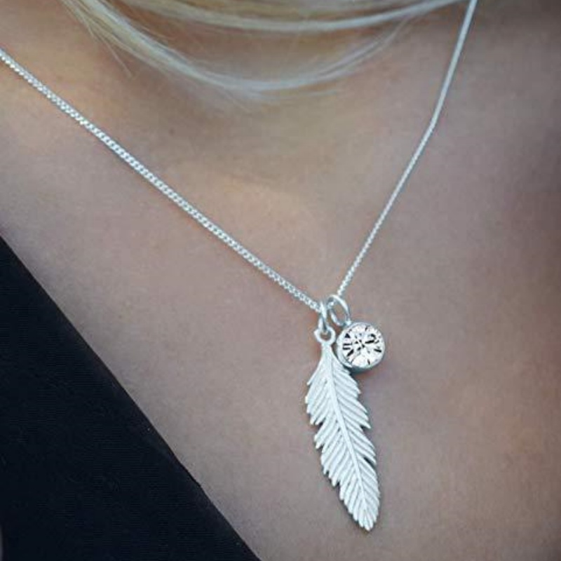 Zinc Alloy European And American Fashion & Trend Ornament Feather Diamond Pendant Necklace