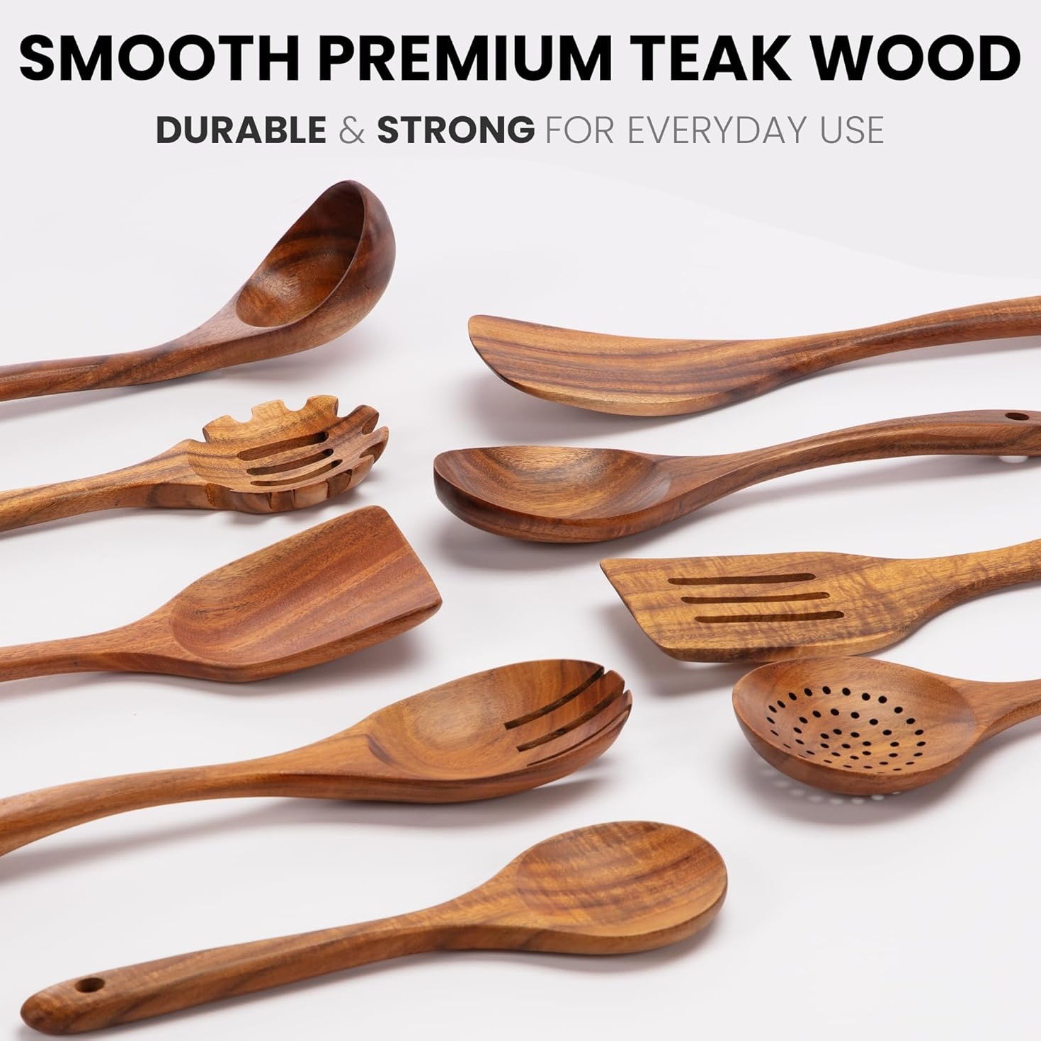 Acacia Mangium Spatula 7-piece Kitchen Salad Mixing Pasta Spoon Slotted Turner