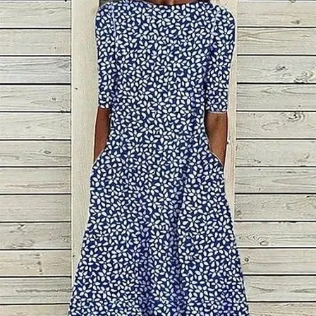 Summer New Mid-waist Women's Round Neck 3D Printing Dress - Xklyqsx2757-3Xl