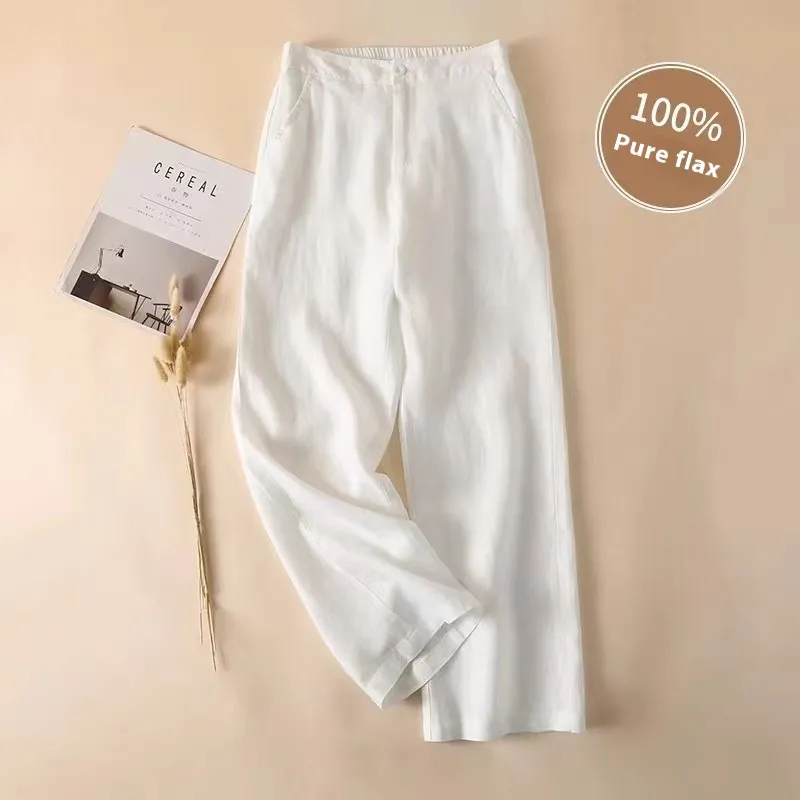 Women's Cotton And Linen Spring And Summer Thin Cropped Simple Casual Pants - White