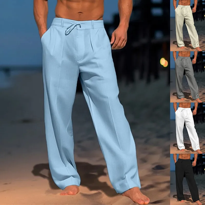 Casual Wide-Leg Straight Pants with Pockets Fashion Drawstring Trousers