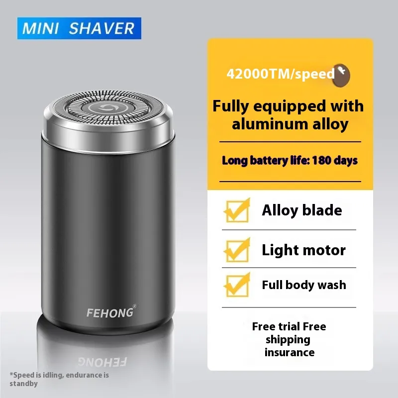 Mini Fully Washable Super Clean Portable Blade Men's Electric Shaver - Black Battery Life 180 Days