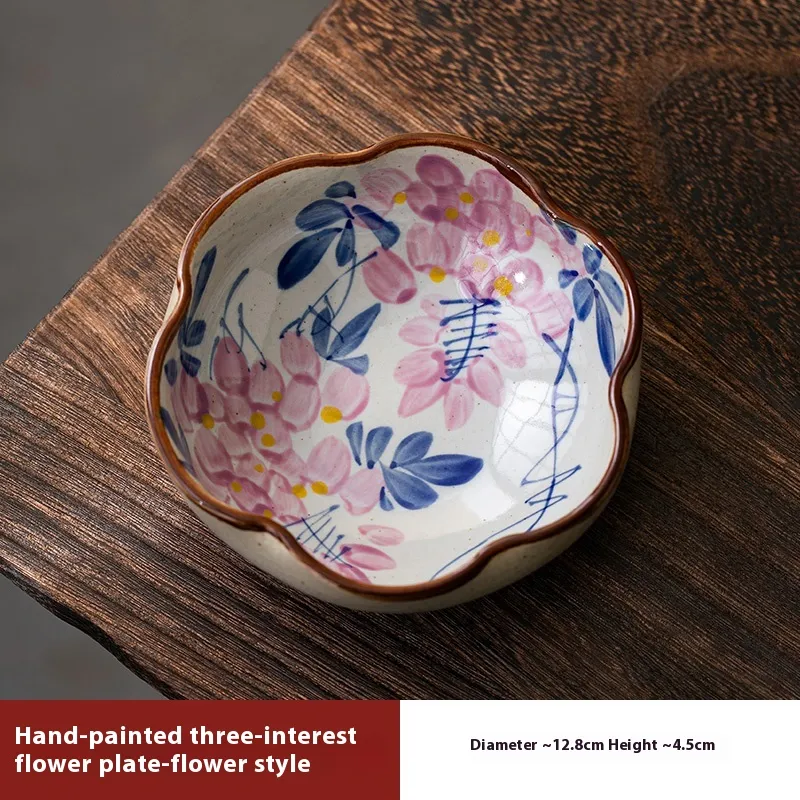Blue And White Underglaze Household Plate Sauce Dishes Retro Dessert Fruit Dish - Flowers And Plants