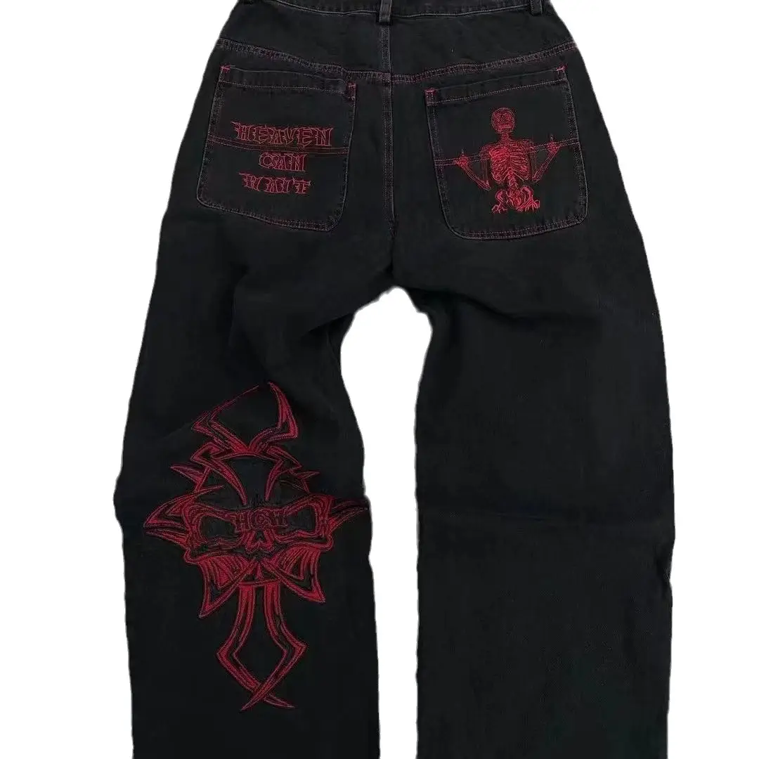 Embroidered Skull Cotton Casual Pants Men's Straight-leg Pants