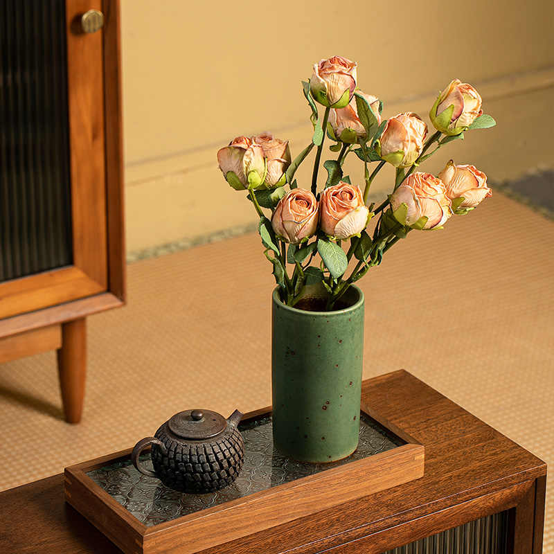 Retro stoneware handmade ceramic vase (yamarashi green)