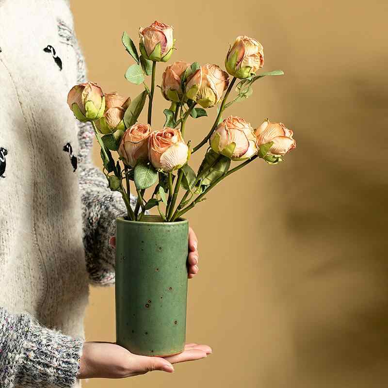Retro stoneware handmade ceramic vase (yamarashi green)