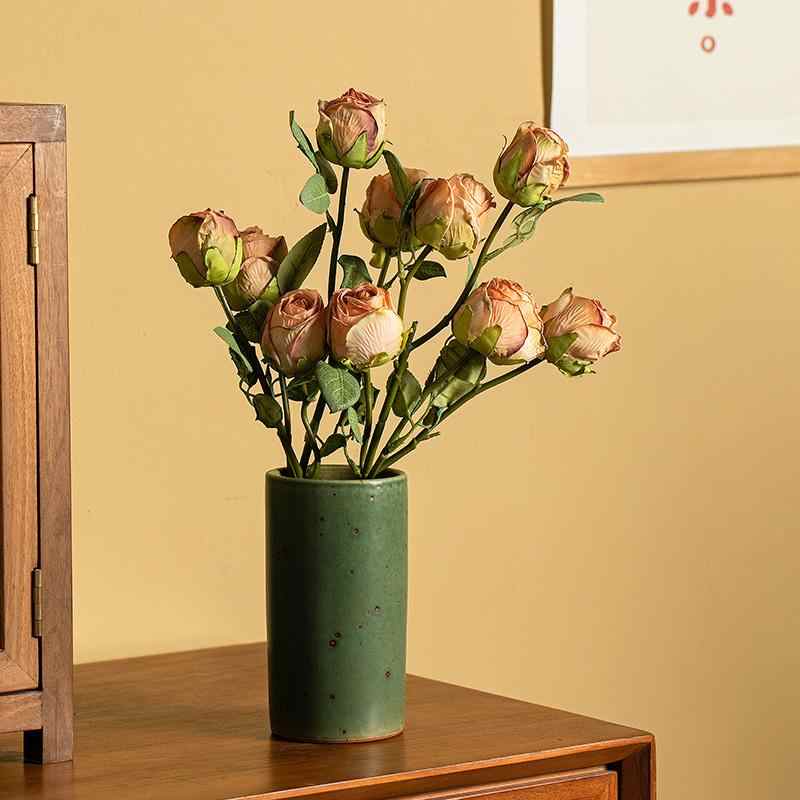 Retro stoneware handmade ceramic vase (yamarashi green)