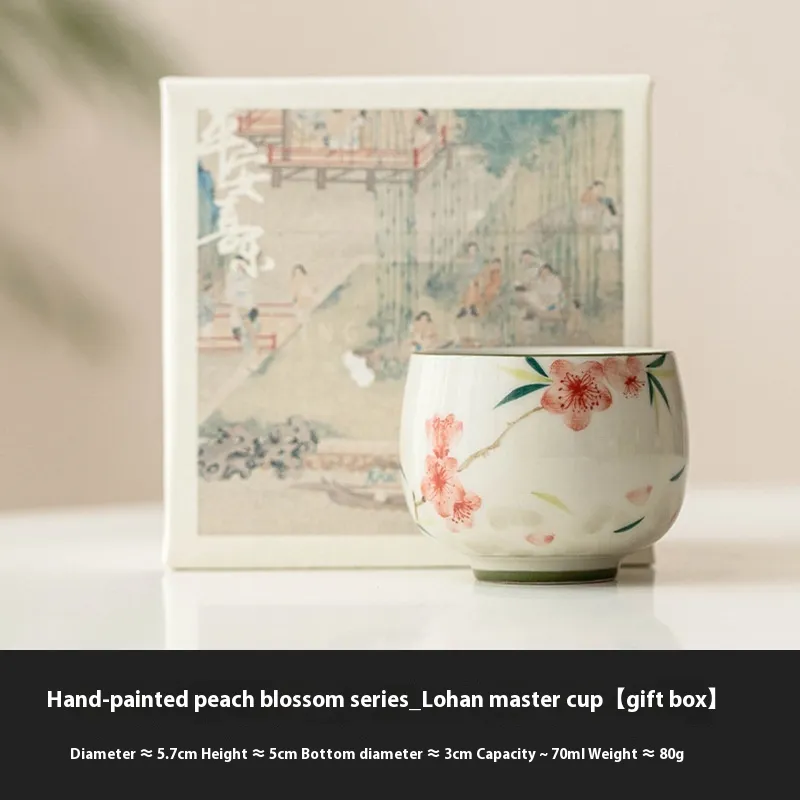 Peach Blossom Hand-painted Master Cup Single Cup -end - Rohan Gift Box