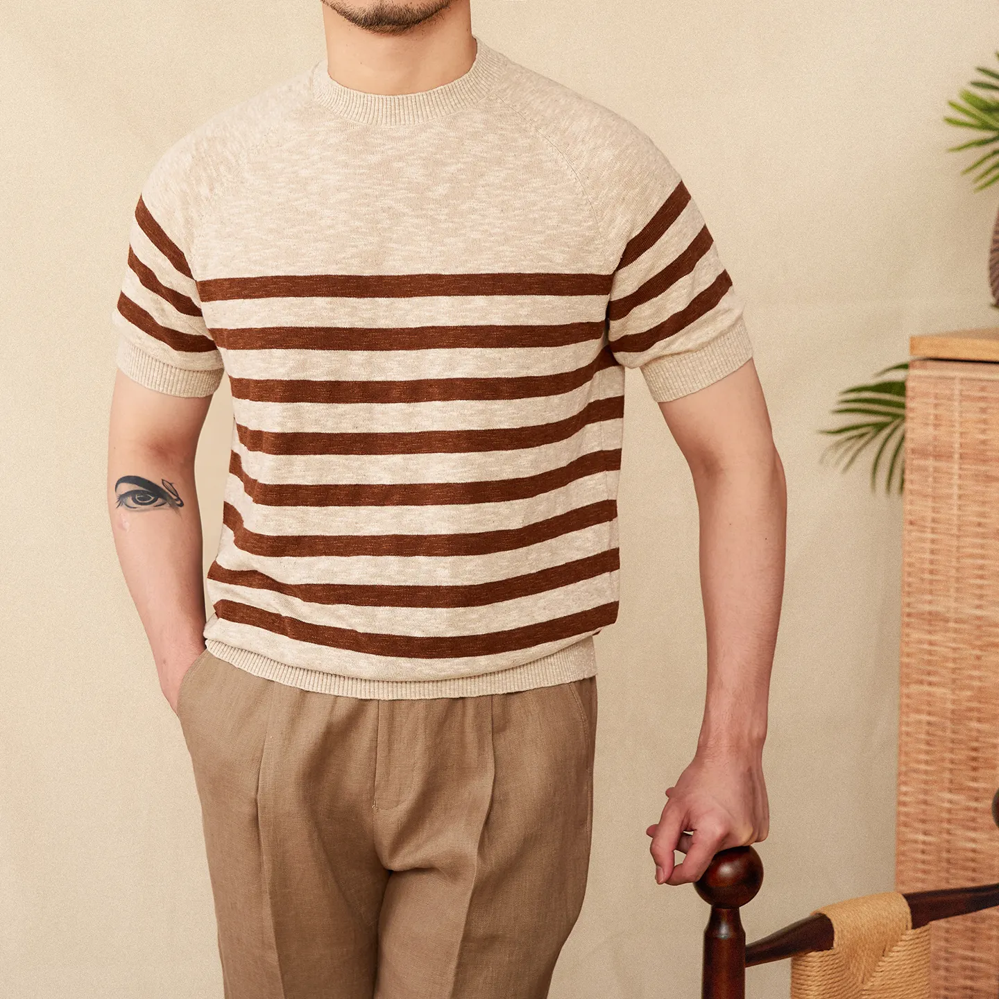 Linen Leisure Cotton Short Sleeve Round Neck