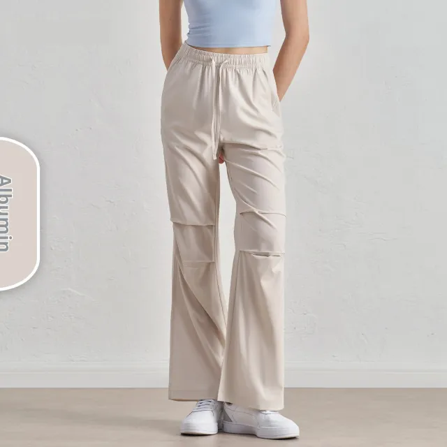 Women's Wide leg Small Overalls Cool Rustling Pleated Drawstring Paratrooper Pants Albumin - Shop at LoveMi