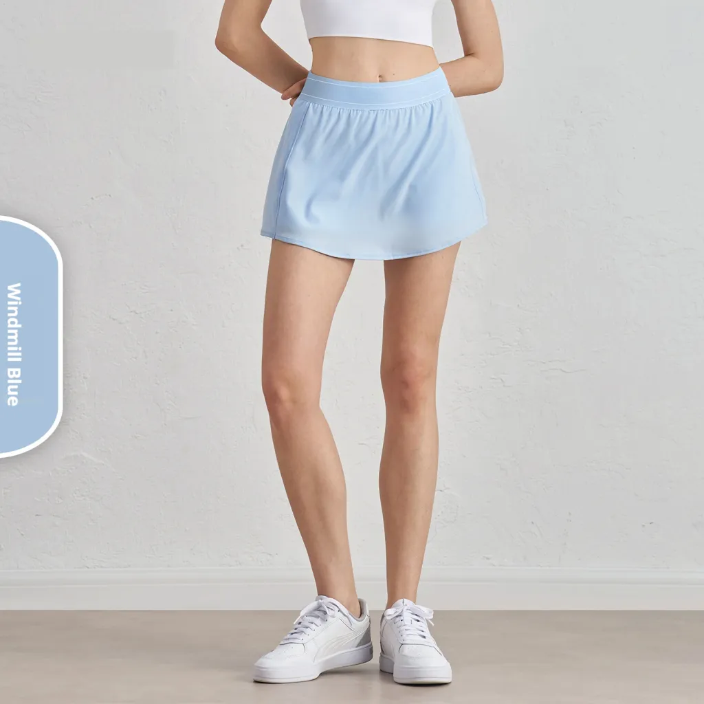 Cool And Refreshing Sense Sun Protection Yoga Comfort And Casual Lining Compression Pants Design Tennis Skirt Female - Blue