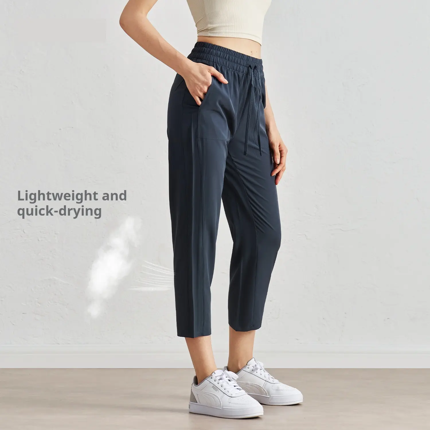 Quick-drying Track Pants Straight Harem Tappered Daddy Pants Drawstring Cigarette Pants 9 Points