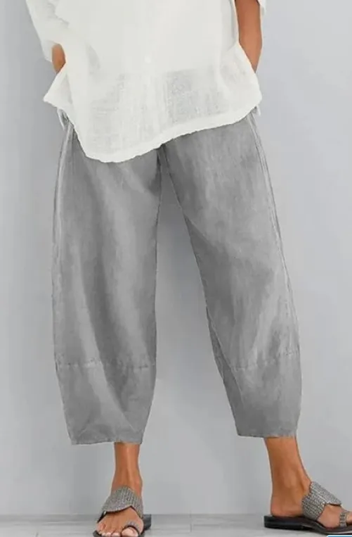 Solid Women's Simple Loose Casual Capris Pants Summer Spring Grey1 - Shop at LoveMi