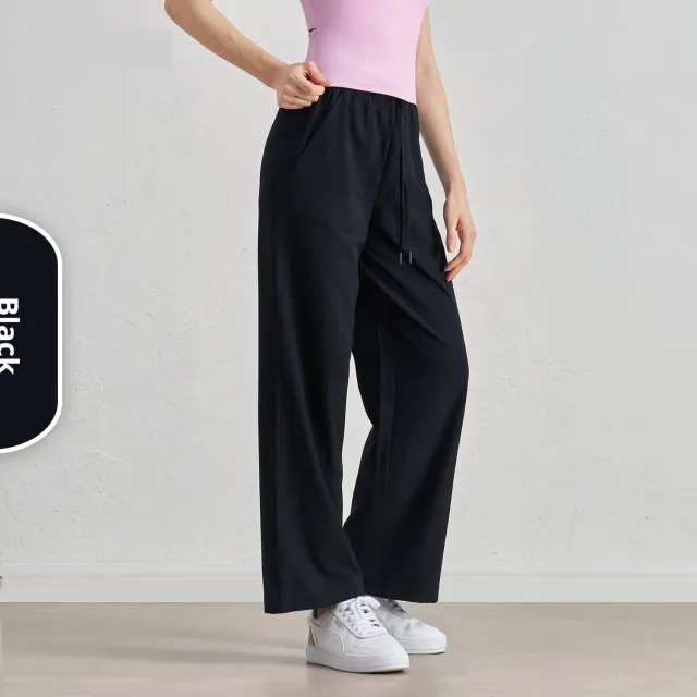 Pleated Baggy Straight Trousers Widened High Waist Wide Leg Drawstring Paratrooper Pants Black - Shop at LoveMi