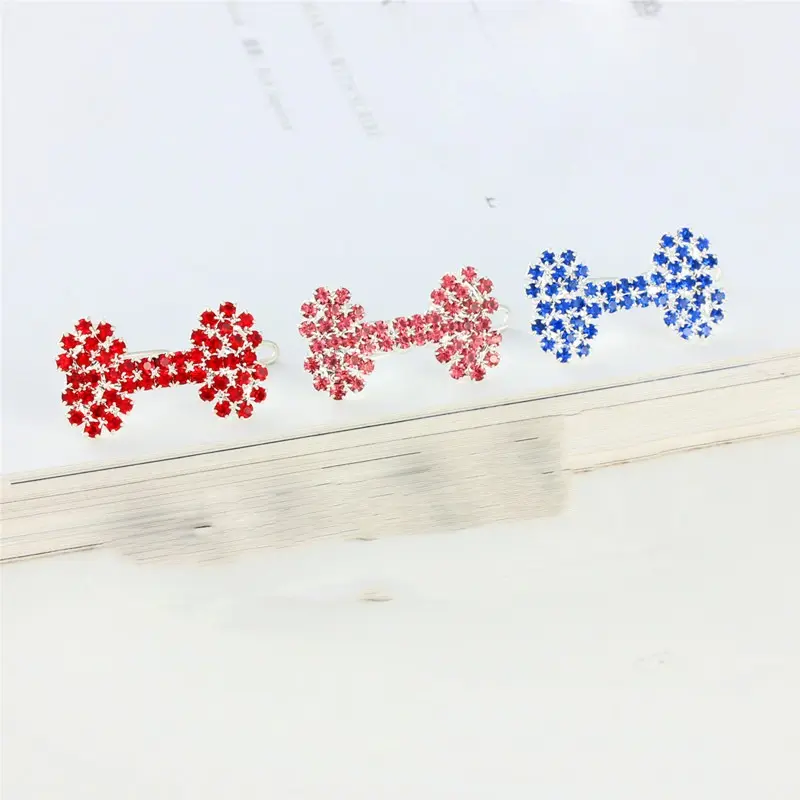 Pet Cat and Dog Ornament Diamond Dog Bone Barrettes