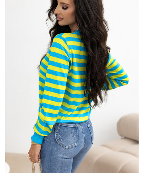 Green Stripe Crew Neck Drop Shoulder Casual Sweater