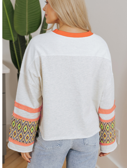 Apricot Western Aztec Patch Mineral Wash Loose Fit Top