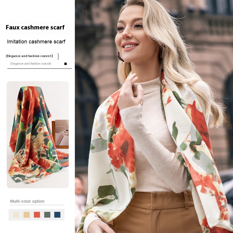 Chinese Style Artificial Cashmere Scarf Women's Fashionable Elegant High-grade Printing