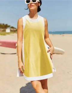 Women's Casual Multicolor Round Neck Sleeveless Top With Shorts Suit - Yellow - View 1