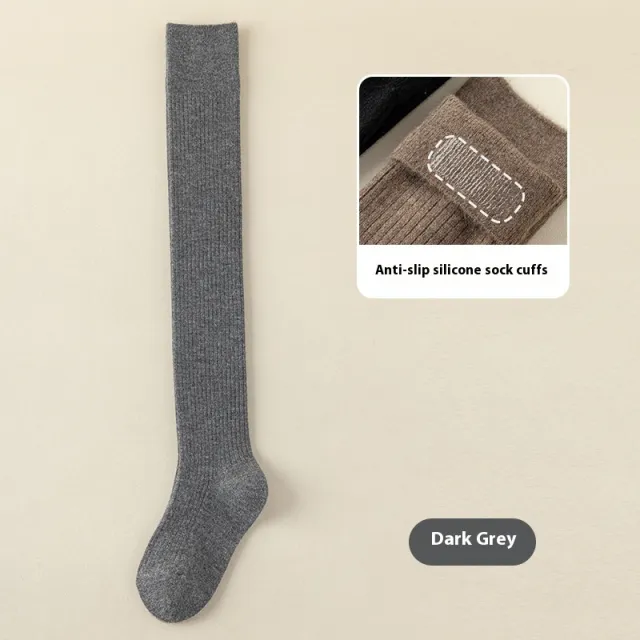 Women's Silicone Anti Slip Wool Knee High Socks Dark Gray - Shop at LoveMi