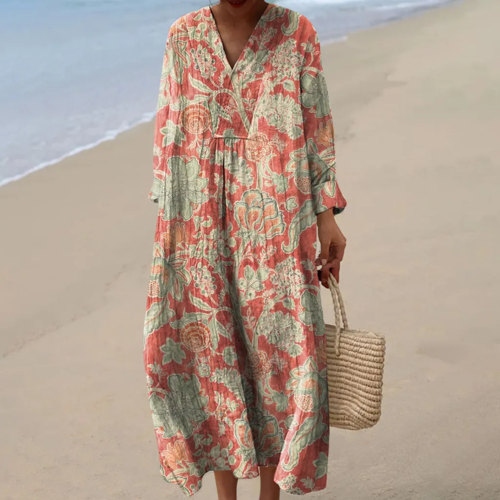 Long Sleeve Shirt Dress Women's Casual Floral - Style 60