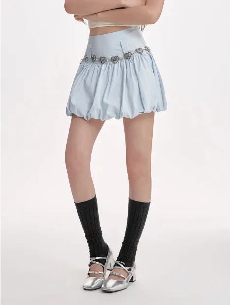 High Waisted Slimming A line Skirt With Fluffy Flower Buds Blue - Shop at LoveMi