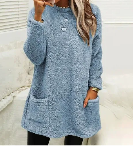 Women's Fleece Pullover Long Sweater With Pockets Winter Warm Thinken Sweatershirt Casual Long Sleeve Plush Tops Hoodie Coat Streetwear Fall Loose ...