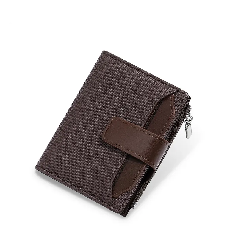 Simple Two Fold Foldable Zipper Multiple Card Slots Leather Wallet