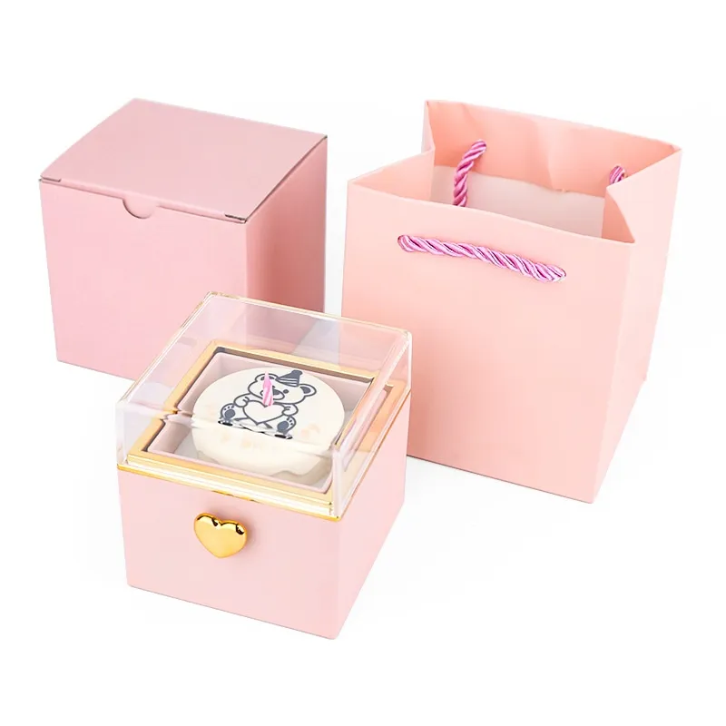 Bear Birthday Cake Surprise Flip Ring Box - Color Box Gift Box Handbag