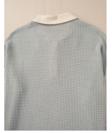 Khaki Textured Colorblock Collared Henley Top