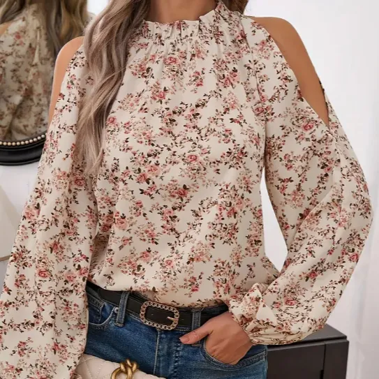 Elegant Off Shoulder Printed Ruffle Top For Women Pink - Shop at LoveMi