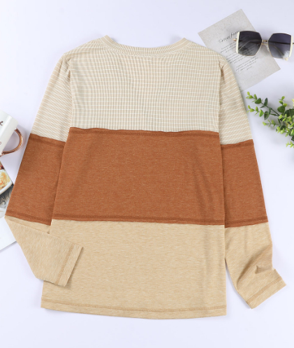 Orange Striped Color Block Henley Top