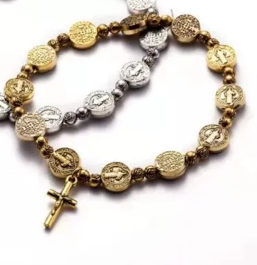 Gold And Silver 2 Color St Benedict Drive Mo Cross Bracelet Gold Style - Shop at LoveMi
