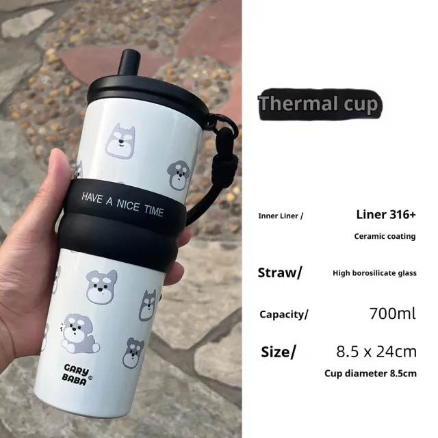 Cartoon Dog Insulated Cup Schnauzer Ceramic Coating Milky White - Shop at LoveMi