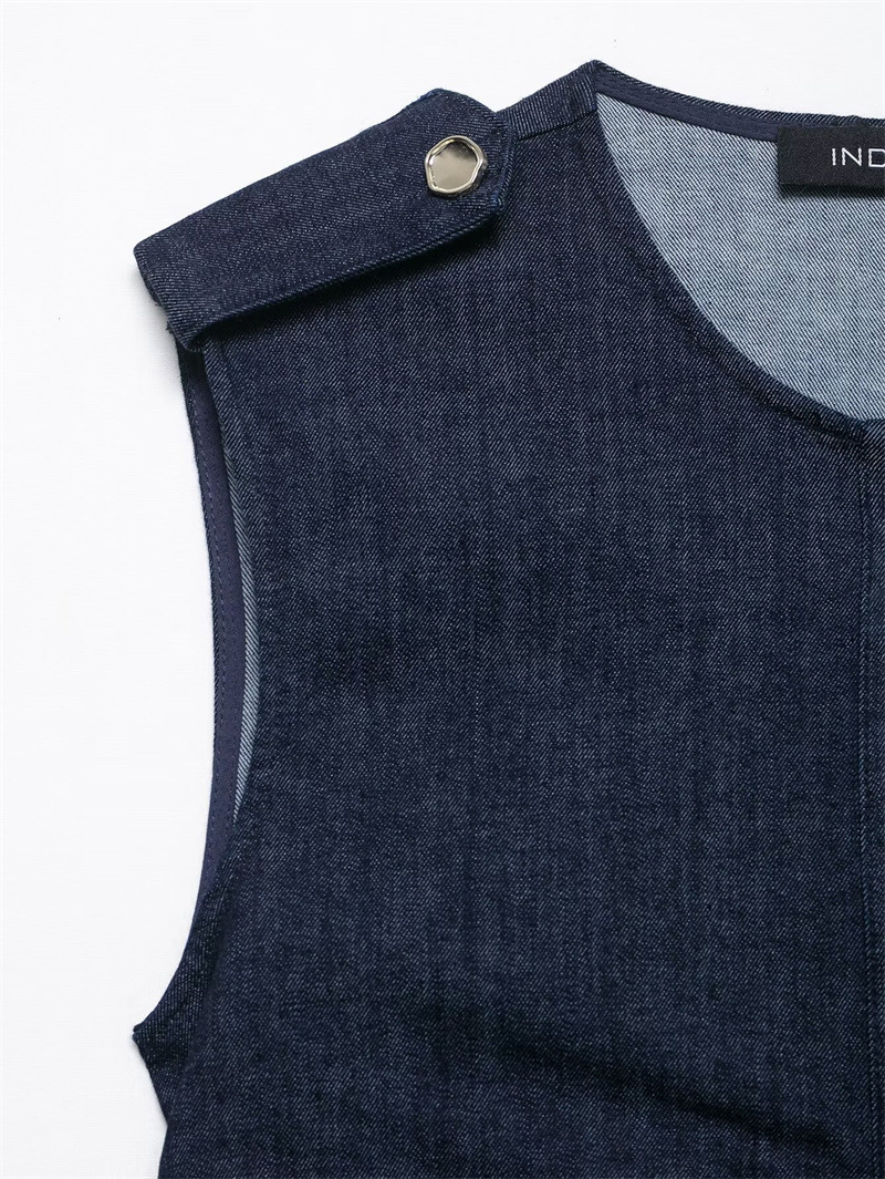 Women's Fashion Denim Midi Skirt Sleeveless Dress