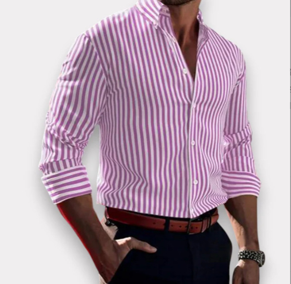 Ins Stripe Printed Long Sleeve Shirt Men Fashion Casual Lapel Button Top Clothin - Picture 13 of 13