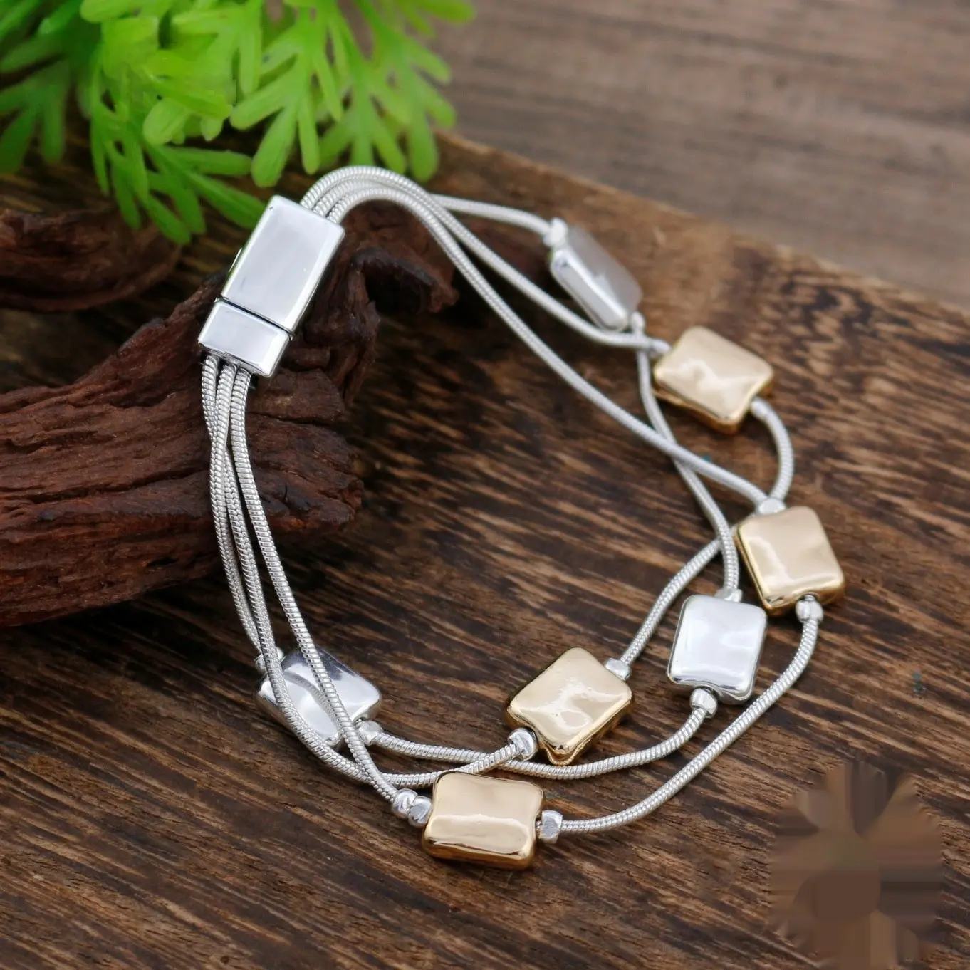 Square Geometric Snake Bones Chain Magnetic Bracelet