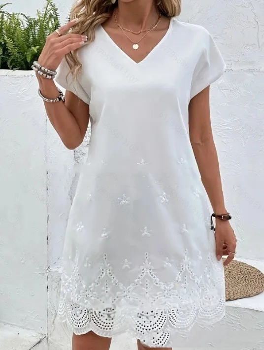 Deep V-neck Back Exposed Vest Dress - White