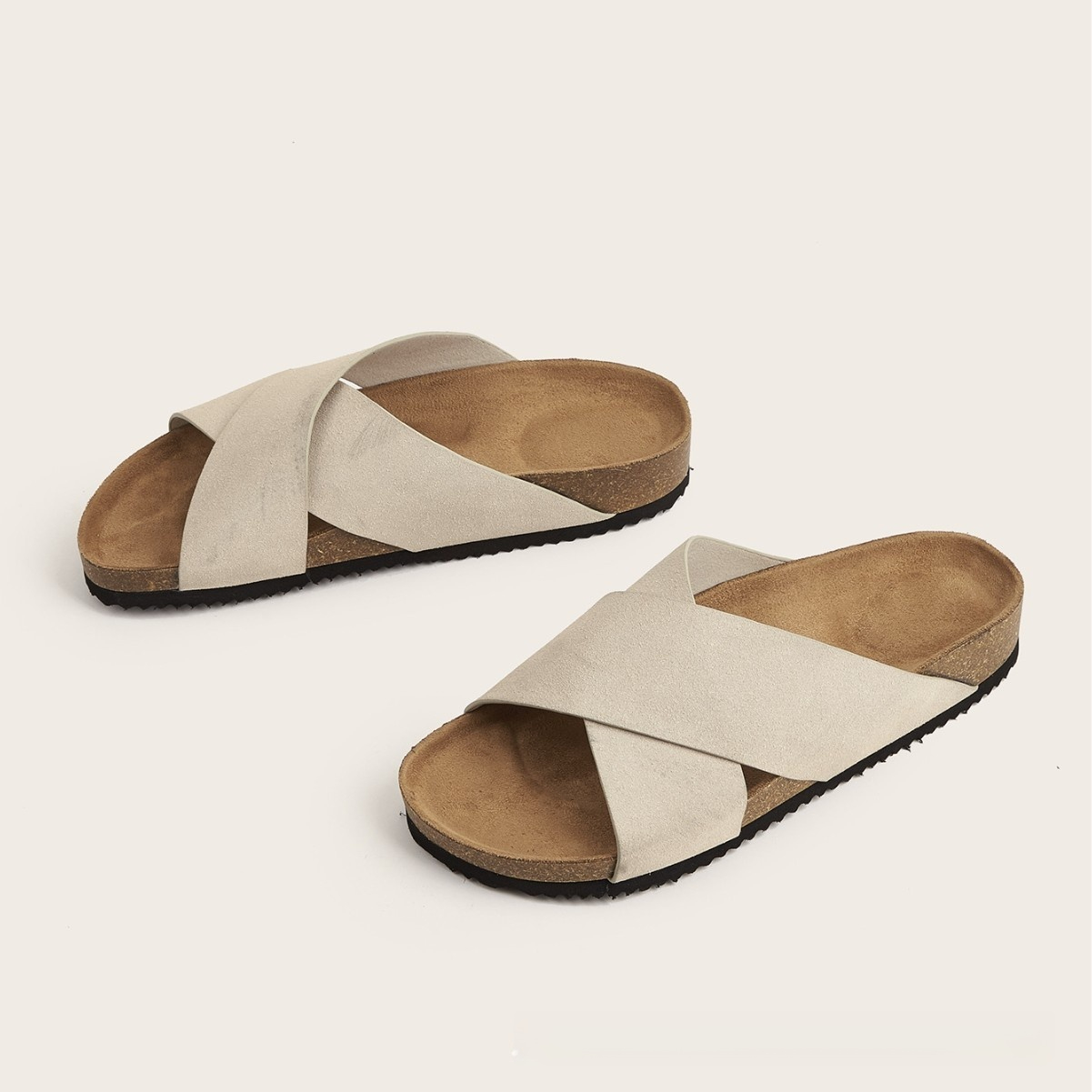 European And American Plus Size Khaki Round Toe Cross Roman Style Slip-on Flat Sandals - Image 1