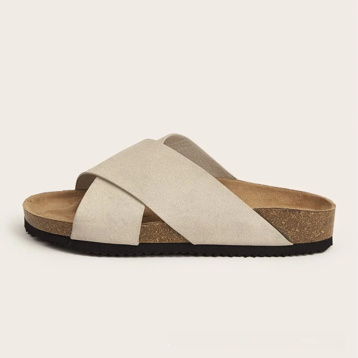 European And American Plus Size Khaki Round Toe Cross Roman Style Slip-on Flat Sandals